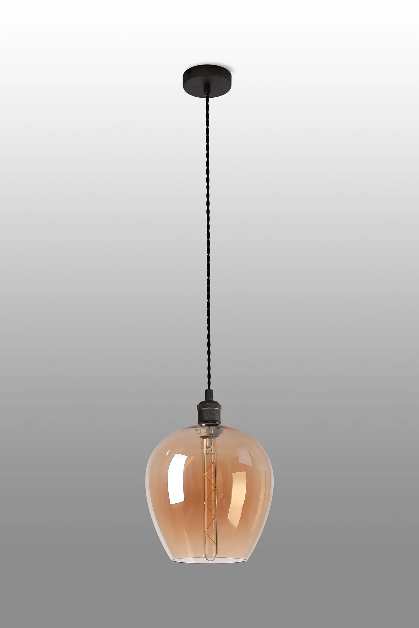 Cawdor Single Pendant, 1 Light E27, Pewter/Dark Grey/Amber Wine Glass DK1111  Deco Cawdor